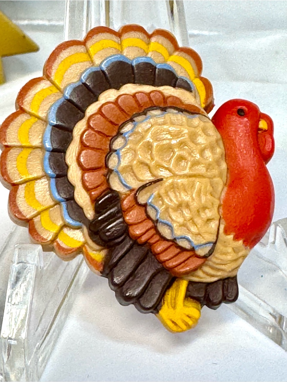 Vintage Hallmark Decorative Multicolor Turkey Bird Brooch - Red & Yellow Accent
